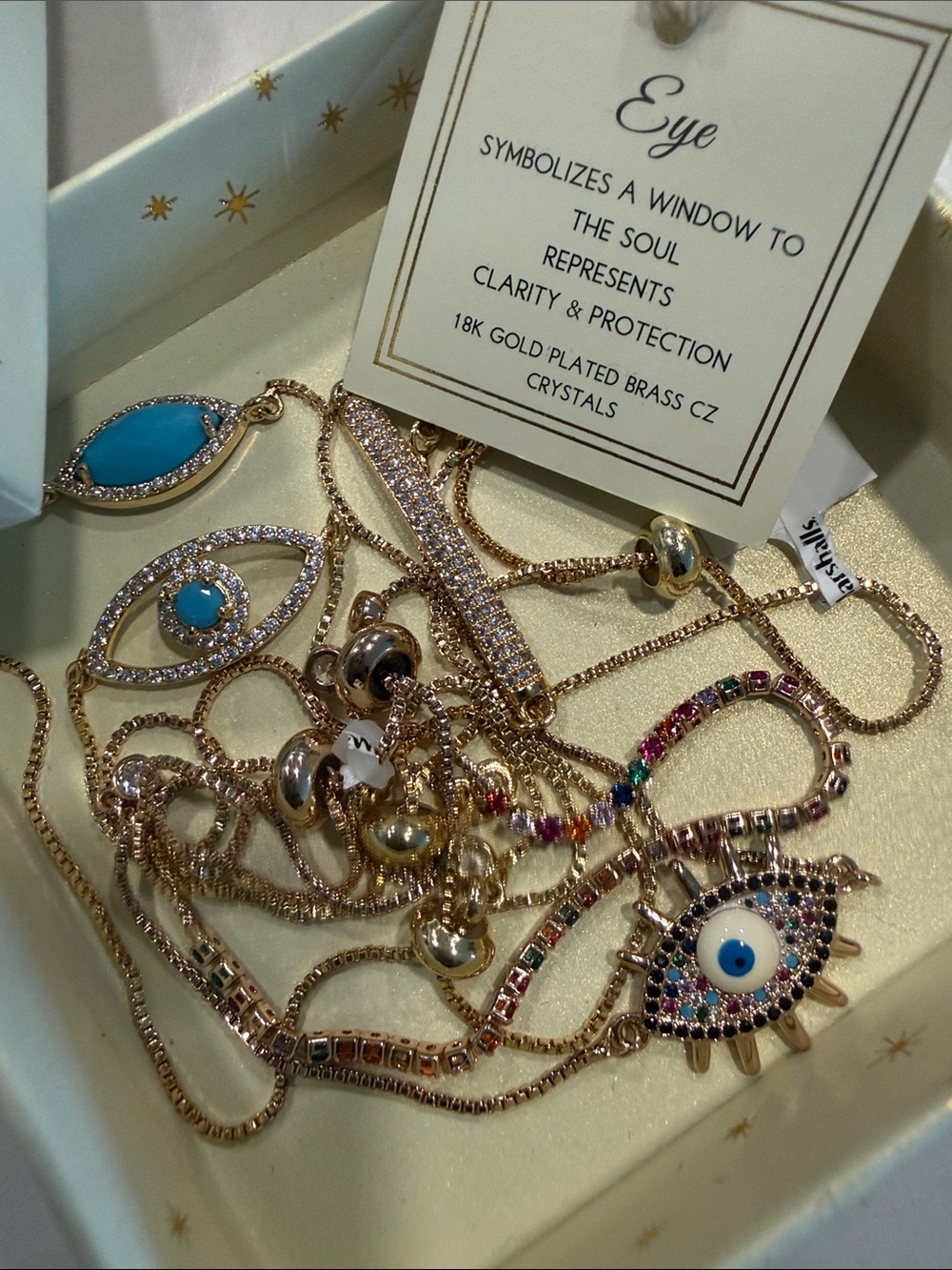 Gold Plated Evil Eye Pendant bracelet with Blue Accent